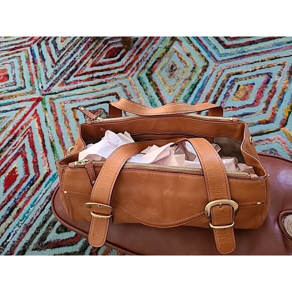 Vintage Michael Kors Standford Tan Leather Satchel Saddle Bag Handbag - Picture 3 of 15